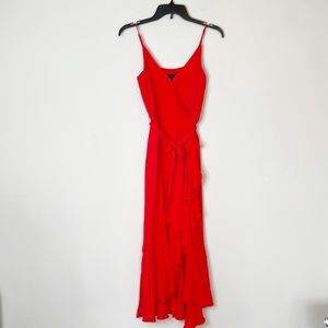 J.Crew Black Label Red Wrap ruffle tie maxi dress women size 2